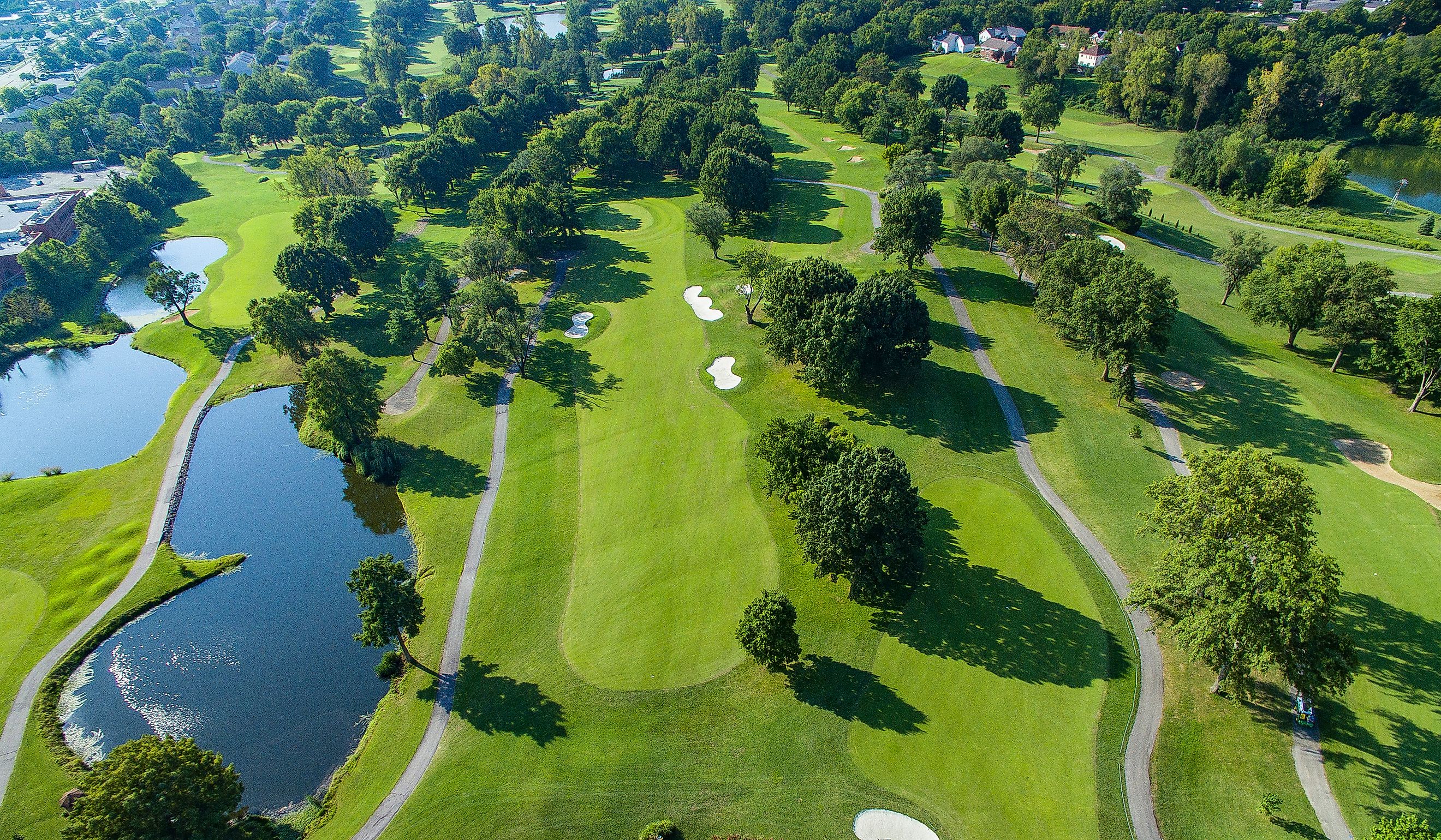 Aerial over park near St. Louis, Missouri.