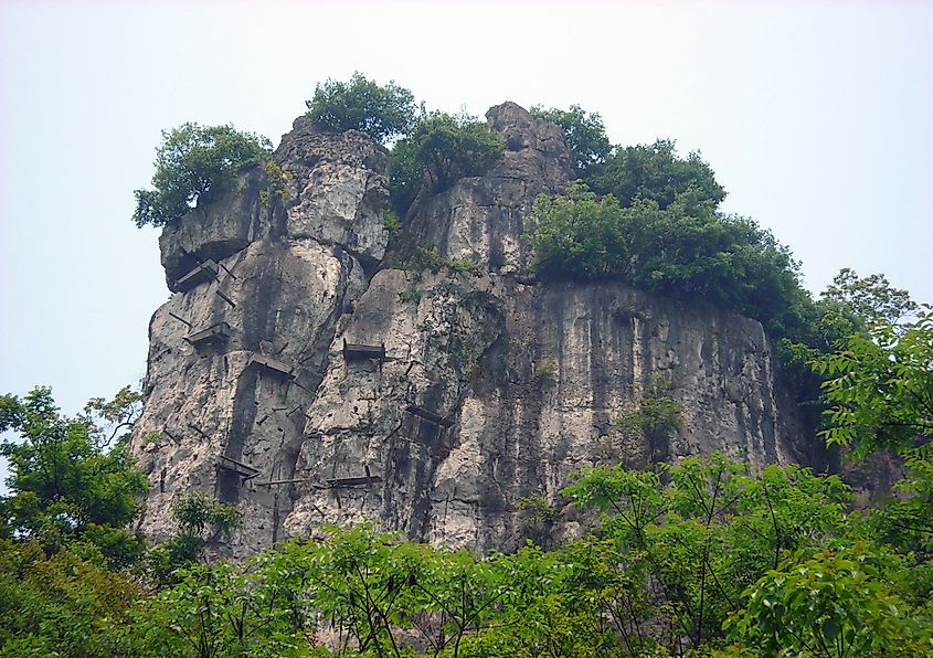 View of the Hanging Coffins of China.