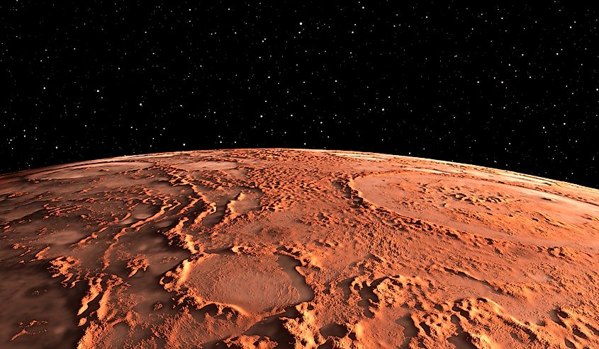 A 3D rendering of the surface of Mars.