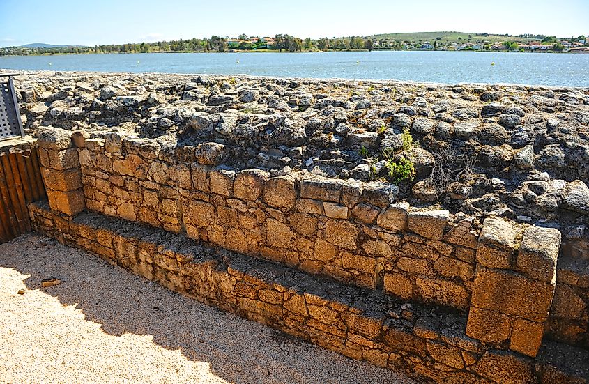 Stone wall of the Roman reservoir of Proserpina near Mérida, Spain.