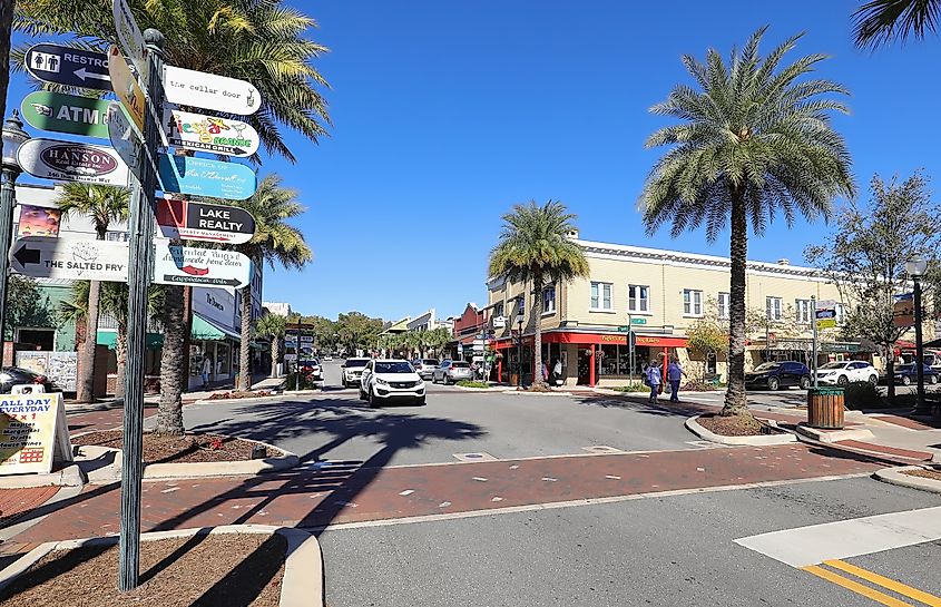 The vibrant downtown area of Mount Dora, California.