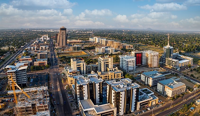 Aerial panorama of Gaborone city, the capital of Botswana