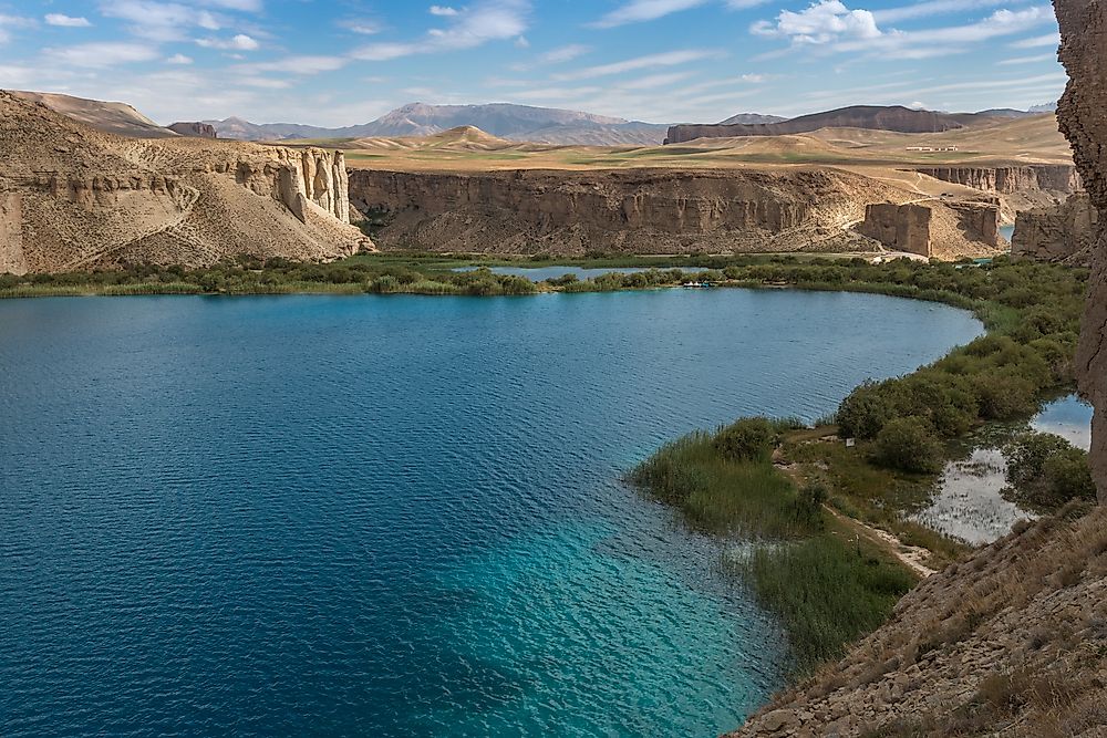 Band-e Amir, sometimes referred to as "Afghanistan's Grand Canyon", nestled in the Hindu Kush at 3,000 meters elevation.