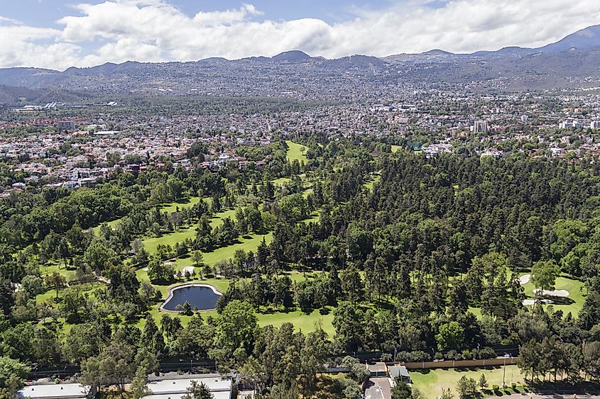 Aerial view of the landscape of Tlalpan in Mexico.