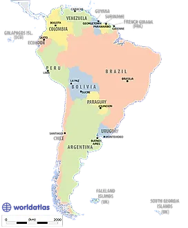 Map of Capital Cities of South America 