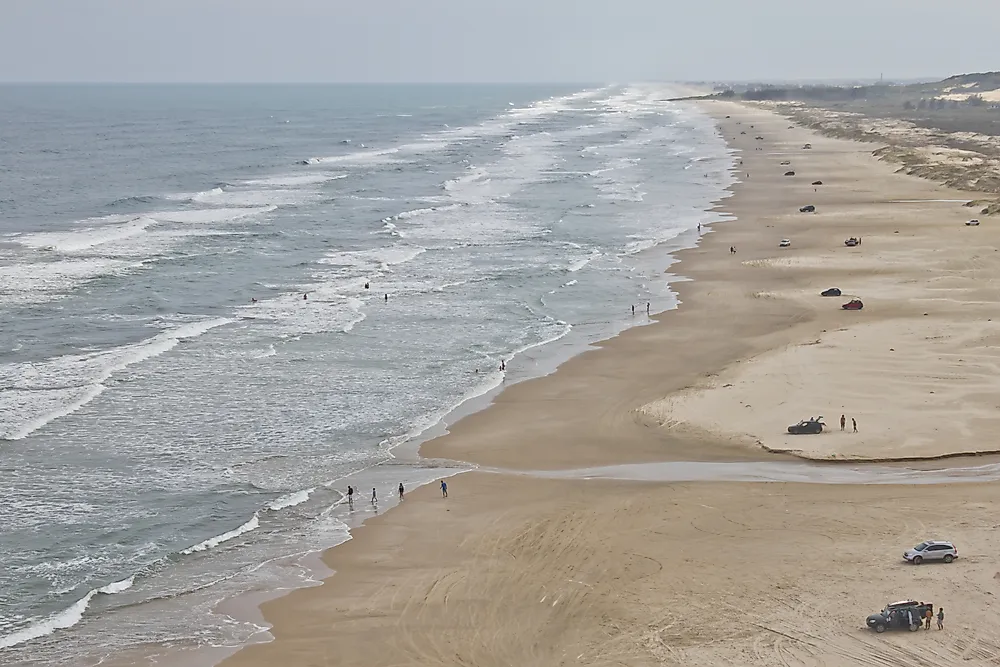 Beach-goers flock to the seemingly endless beaches of Praia do Cassino, which stretches along the coast of the Brazilian state of Rio Grande do Sul.