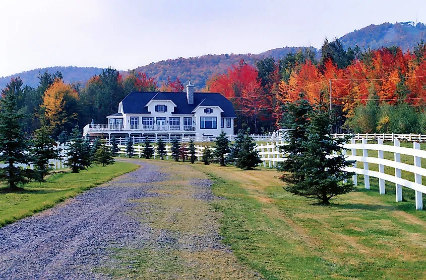 Fall landscape in Bromont, Quebec. 